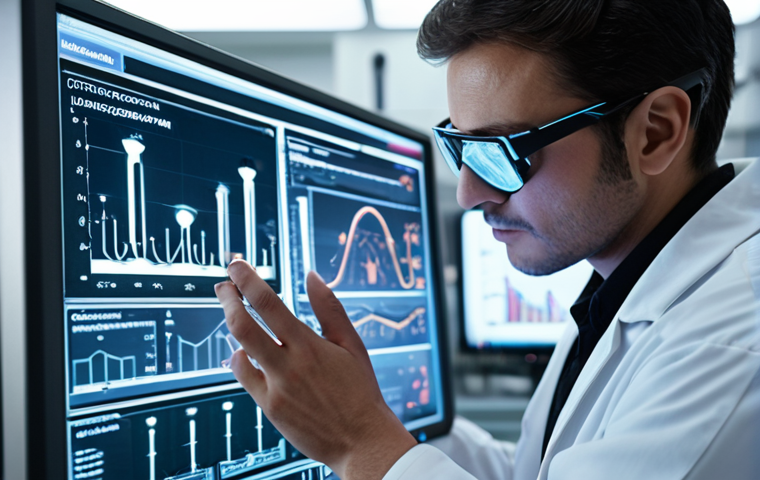 A highly skilled chemical engineer, deeply focused, interacts with a translucent holographic display projecting intricate chemical data and real-time analytical graphs within a modern, pristine laboratory. Their other hand precisely adjusts a sleek, futuristic analytical instrument. In the soft, diffused background, blurred elements of a clean, automated chemical plant with shining stainless steel reactors and pipes are visible, emphasizing advanced technology and control. Cinematic lighting, high detail, realistic, shallow depth of field, conveying precision and responsibility.