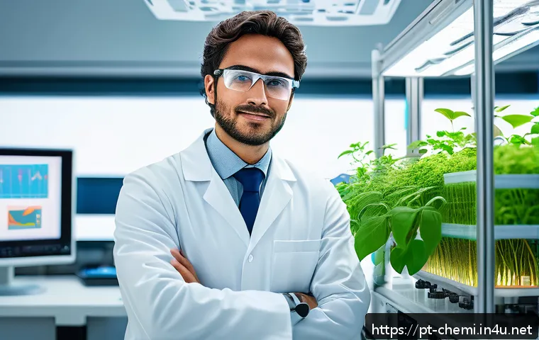 화학공학 이직 준비 방법 - A professional chemical engineer in a modern laboratory setting, wearing a clean white lab coat and ...