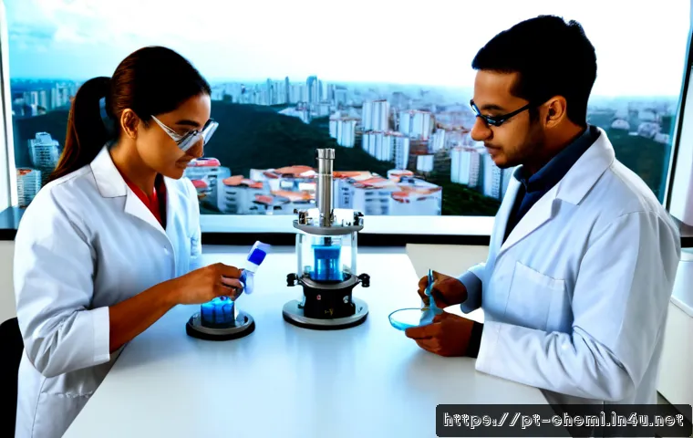Home 15 화학공학 창업 가능성 - Photorealistic chemical engineering startup team in a bright modern laboratory in São Paulo, Brazil,...